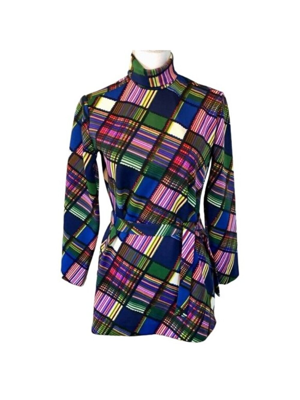 Vintage Sunny South Belted Turtleneck Blouse Womens 30 (Bust) Used Colorful 60s - Picture 3 of 12